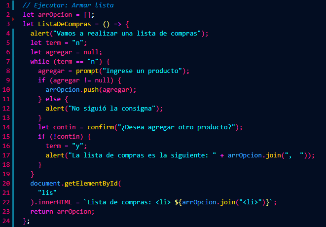 código del botón Ejecutar: Armar lista